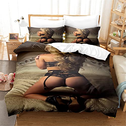 MBWLKJ Schönheitsmodell Bettwäsche 155x220cm 3D Drucken Sexy Hinteres Bett Bettwäsche-Set,2 Kissenbezug 80x80cm,Flauschige Microfaser Bettbezug mit Reißveschluss Für Kinder Erwachsene Geeignet Cover