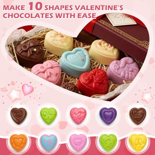 Image of HKNMTT Heart Molds Silicone Valentine's Day Chocolate, Small 10 Love Conversation Shapes Truffle Gifts Bite Size 3D Rose Candy Mould Gummy Jello Gelatin Cute Wax Melt Ice Cube Handmade Soap DIY Making