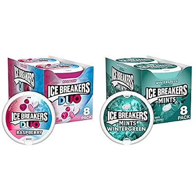 ICE BREAKERS Duo Fruit Plus Cool Raspberry Sugar Free Mints Tins (8 Count) and ICE BREAKERS Wintergreen Sugar Free Breath Mints Tins (8 Count)