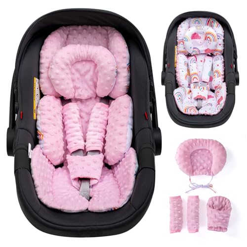 Infant Insert with Extra Headrest & Shoulder Pads Baby Car Seat Head Neck Body Support 2-in-1 Reversible Baby Car Seat Cuhsion for Girls Boys Newborn Carseat Head Support for Stroller Swing