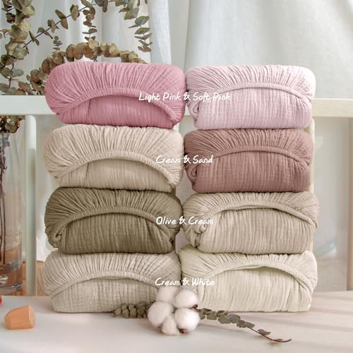 Image of lulumoon Mini Crib Sheets Muslin: Soft Cotton Fitted Mini Crib Mattress Sheets for Boys and Girls 2Pack