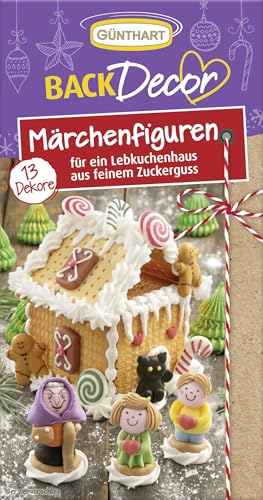 Günthart BackDecor 13 Märchenfiguren aus Zucker für einLebkuchenhaus aus feinem Zuckerguss 1er Pack (33 gr)(