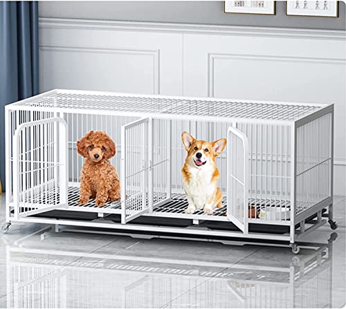 Jaula resistente para perros con partición, perrera de metal fuerte y jaula para mascotas con cuatro ruedas, jaula plegable para entrenamiento de cachorros