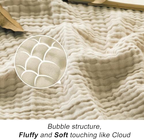 Image of EMME Muslin Blankets for Adults Throw Blanket for Couch Breathable Gauze Soft Lightweight Airy Beige Throw XL 50 inch x 71 inch