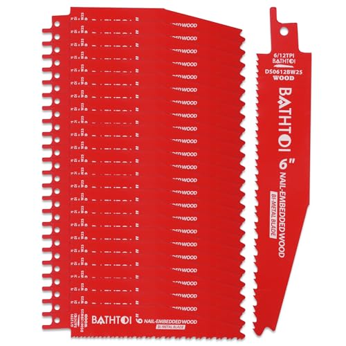 25 Pack 6 Inch 6/12 Tpi Reciprocating Saw Blades for Wood and Nail-Embedded Wood Cutting, Bi-Metal Sawzall Blades with 8% Cobalt for Longer Life and Faster Cutting Speed