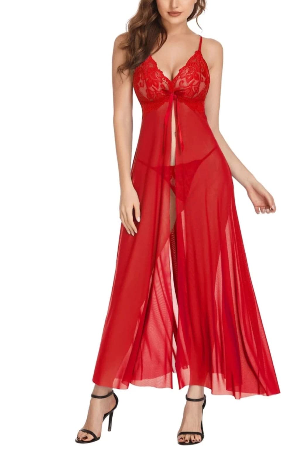 Women's Lace Floral Maxi Babydoll Lingerie | Split Long Mesh Sexy Lingerie for Women | Sleepwear for Women-image-15