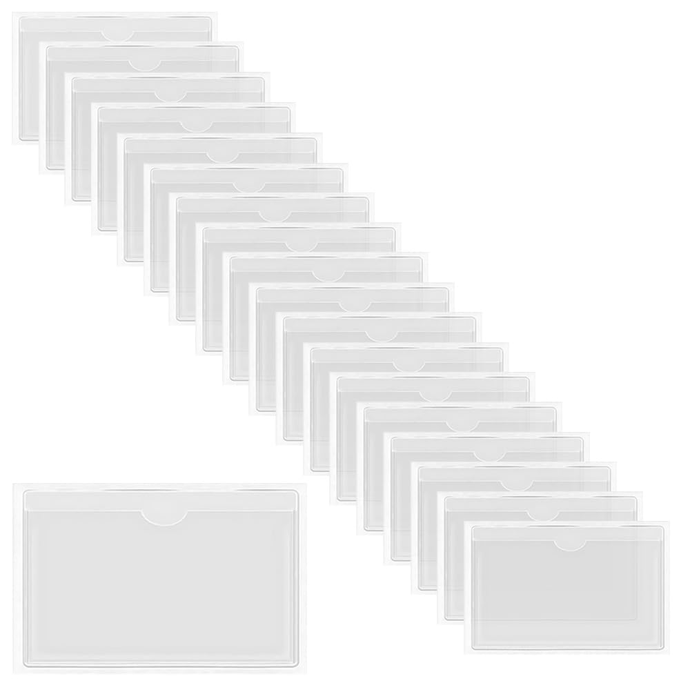 XINGSUI 18 Pcs Self Adhesive Business Card Pockets, Self Adhesive Pocket, Adhesive Plastic Card Sleeves, Photo Pocket Sleeves, for Index Card, Planners, Cabinet, Shelf,Supermarket Shelves(16 x 11.5cm)