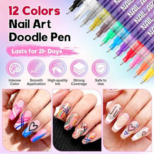 Image of Nail Art Paint Pens Set Multi Color Acrylic Nail Design Pens for Nail Decoration