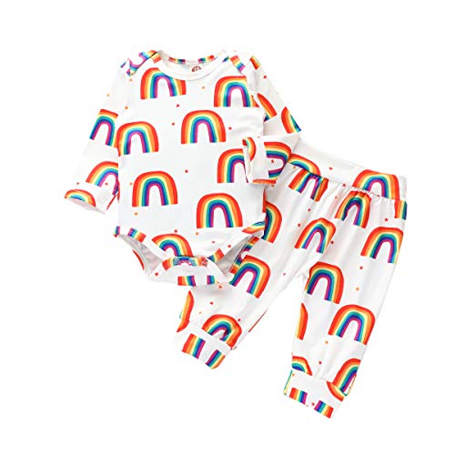 Conjuntos para Niña Invierno Bodies Manga Larga Blanco Estampado Arco Iris + Pantalones Largos para Niña 0-24 Meses (Arco Iris, 0-6 M) Cover