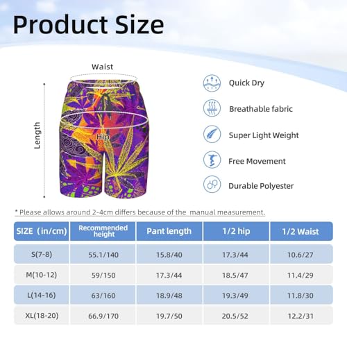 Boys Swim Trunks Marijuana-Leaf Psychedelic Colors Kids Swim Shorts Quick Dry Beach Board Pocket Black4
