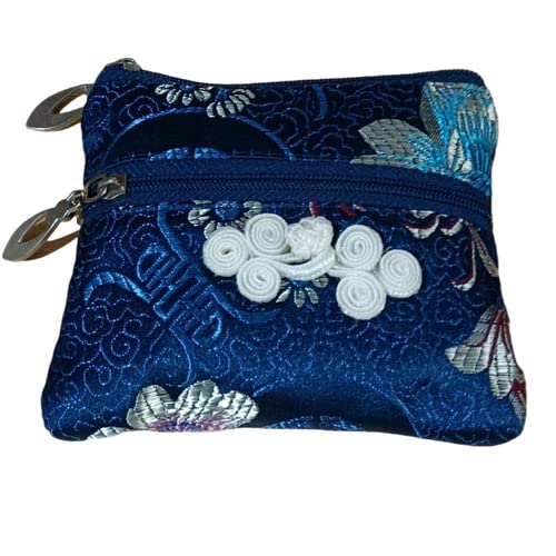 2pcs Cute Chinese knot Two Zipper Purse Jewelry Packaging Bags for Bracelets Necklace Storage Silk Brocade Zip Pouch Bags for Travel (dark blue?2 pcs pattern random?)