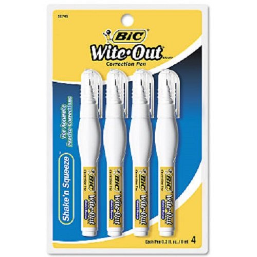 Wite-Out Shake 'n Squeeze Correction Pen, 8 ml, White, 4/Pack, Sold as 4 Each
