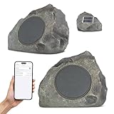 Homewell Solar Rock Speakers - Outdoor Waterproof Speakers Bluetooth Wireless - Weatherproof Landscape Speakers for Pool, Patio, Deck, Backyard, Garden - Year Round Out Door Speakers (2-Pack, Grey)