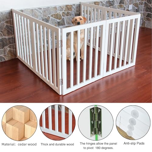 Freestanding-Indoor-Dog-Gate-for-House-Foldable-Wood-White-Puppy-Gate-for-Doorways-Pet-Gate-for-Stairs-Extra-Wide-Pet-Fence-24-Height-6-Panels Cucciolini Doodles