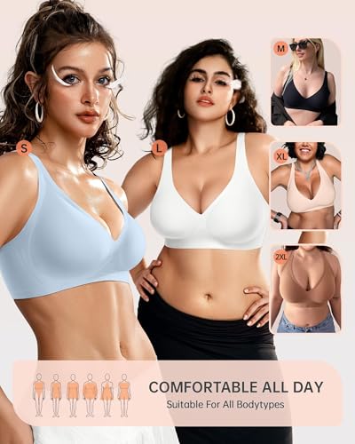 Image of OEAK Womens Deep V Bras Wireless Comfortable Bra Supportive No Underwire Bras Tshirt Push Up Bralettes Plunge Seamless Bra