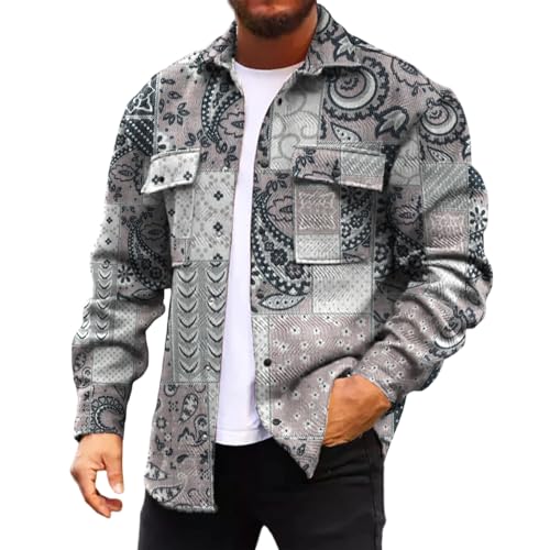 Mens Checked Shacket UK Overshirt Casual Autumn Winter Vintage Plaid Jacket Button Down with Pockets Shirts Long Sleeve Jacke Lumberjack Flap Coats