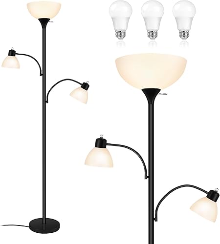 Miniatura 8 de Luvkczc Torchiere - Lámparas de pie para sala de estar con 3 lámparas, lámparas de pie modernas y altas, lámpara de pie industrial brillante para