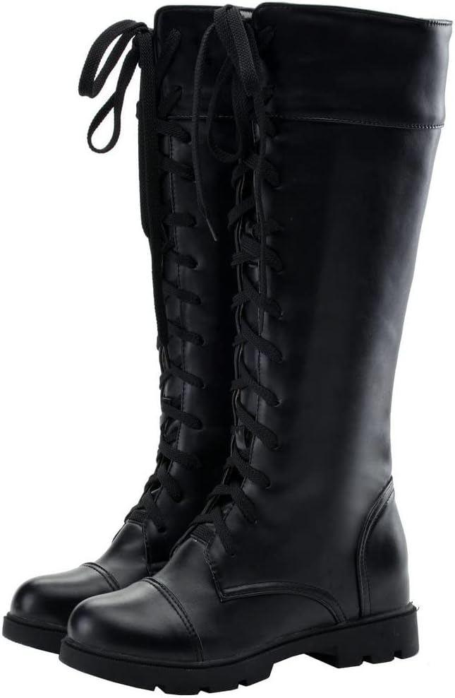KOKOMOMO Womens Lace Up Low Heel Knee High Combat Military Boots Autumn Winter Shoes