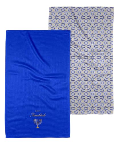 GEOMETRY Christmas Kitchen Towels - Quick Dry Microfiber Cloth Dish Towels for Kitchen Drying - Premium Quick Dry Towel, 2-Pack Set (Davids Star + Happy Hanukkah (Hanukkah Happiness)