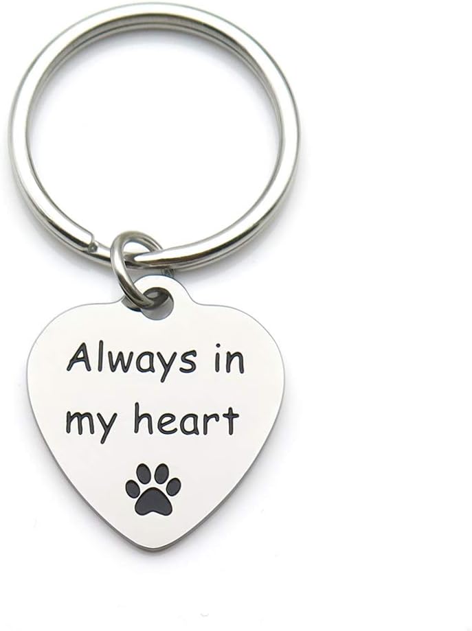 IDLAN Pet Dog Memorial Keychain Always In My Heart Pet Paw Memorial Keychain Pet Sympathy Gift