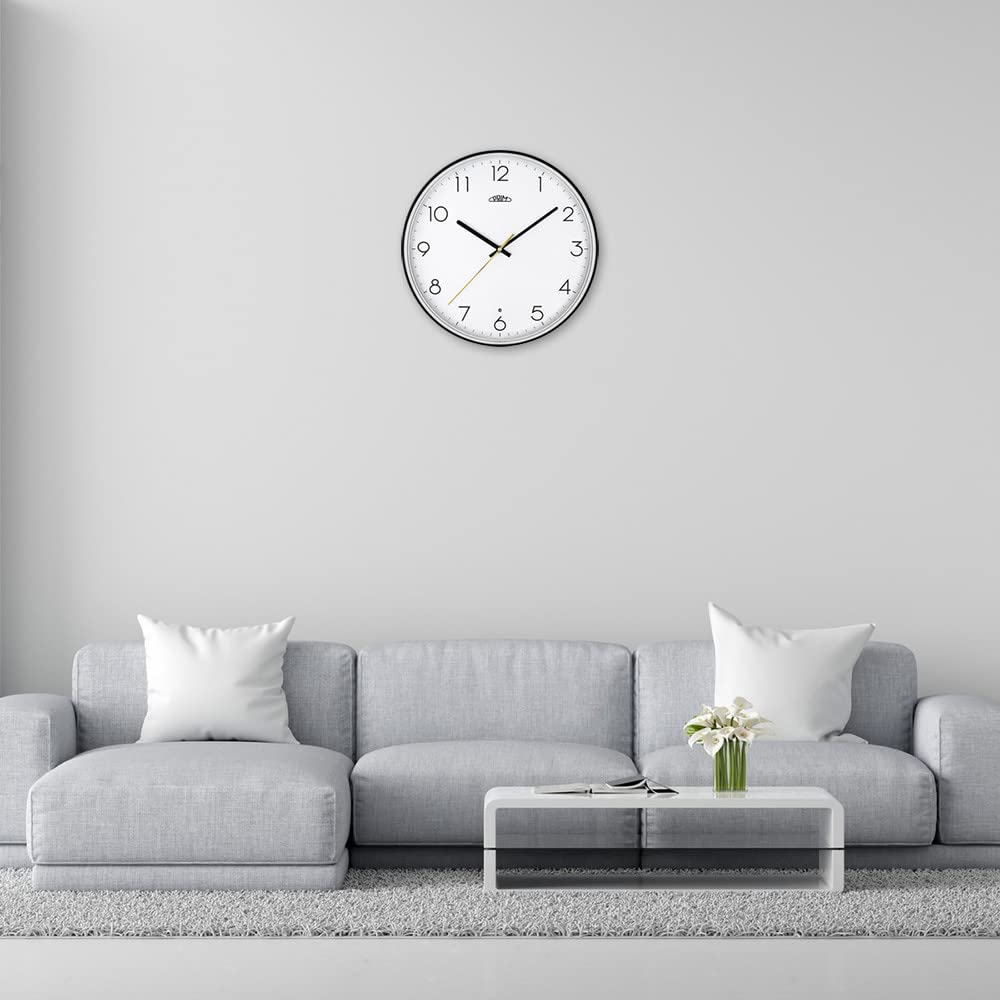 PRIM Sense Leuchtende Design Kunstoff Wanduhr, Weiß/Schwarz, Licht- und Geräusch-Sensor, Quarz-Uhrwerk Sweep, Modern, Light Clock, Wand-Dekoration für jeden Raum Wohnzimmer, Küche, Büro, Schlafzimmer