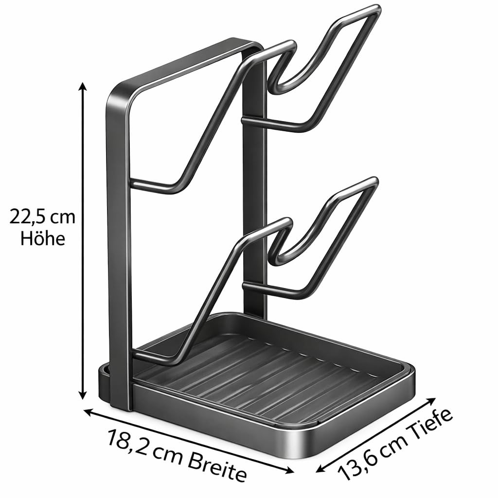 Edelstahl Doppellagig Topfdeckel Organizer Mit Löffelablage, 2-in-1 Topfdeckelhalter,Stabile Aufbewahrung, Platzsparend, Leicht zu Reinigen,für Kochlöffel und Utensilien