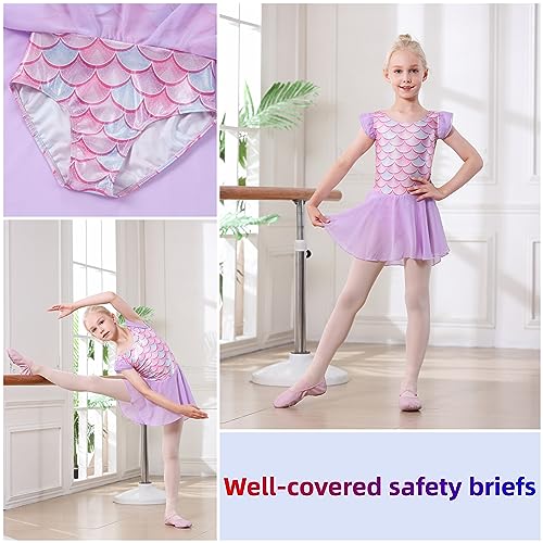 Image of DIPUG Ballet Leotards for Girls Ballet Leotard with Skirt Toddler Dance Leotards Flutter Sleeve and Criss-Cross Back