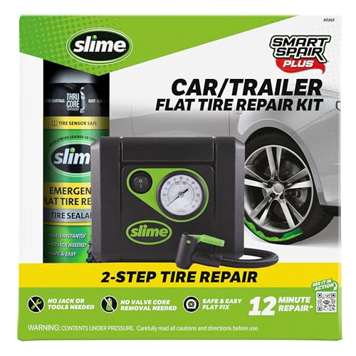 Image of Slime 50165 Flat Tire Puncture Repair, Smart Spair Plus, Emergency Kit for Car Tires, Includes Sealant and Tire Inflator Pump, Suitable for Cars and Other Highway Vehicles, 12 Min Fix