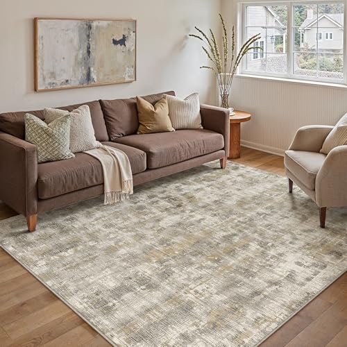 PureCozy Tappeto Salotto Tappeti 120x170cm Marrone Lavabile in Lavatrice Antiscivolo Moderno Astratto Naturale Grande Carpet Cameretta Scendiletto Camera da Letto Ufficio Pelo Corto