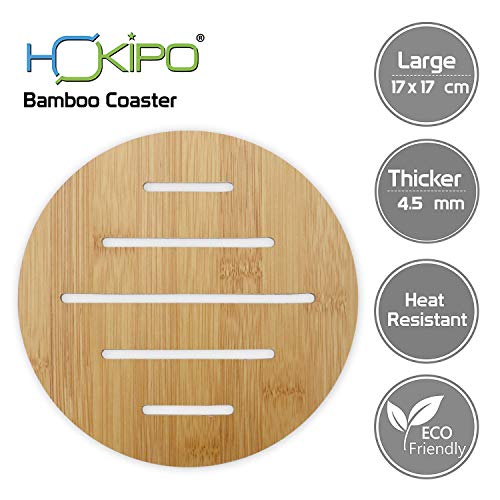 Image of HOKIPO Eco-Friendly Bamboo Wooden Coasters for Home Pan Pot Holder for Dining Table Heat Pad for Kitchen - Pack of 2 (AR2820-D5)