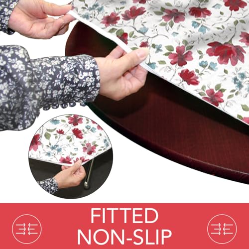 Covers For The Home Deluxe Elastic Edged Flannel Backed Vinyl Fitted Table Cover - Watercolor Floral Pattern - Small Round Oblong Oval - Fits Tables up to 40" - 44" Diameter by Covers For The Home - Image 4