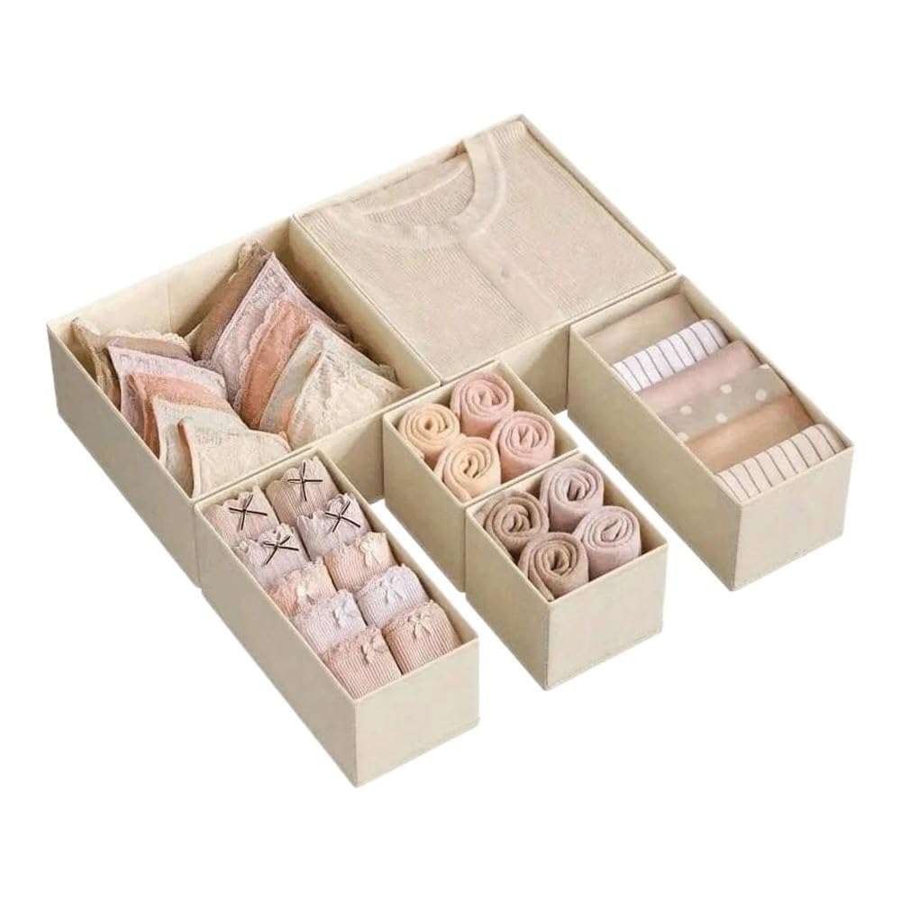 Set di organizer per biancheria intima pieghevole da 6/12 pezzi • Scatole rigide per reggiseno, calzini, cassetti/armadi (6 pezzi beige)