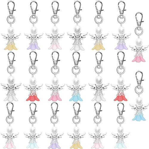 VYZUTR 20 Pezzi Ciondoli Battesimo Comunione Matrimonio Natale Portachiavi Angelo Custode Perla Bomboniere Regalo per Ospiti Compleanno