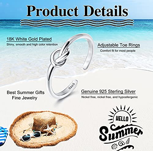 Image of Milacolato 925 Sterling Silver Toe Rings for Women 18K White Gold Plated Arrow Heart Infinity Vintage Celtic Knot Teardrop Daisy Flower Stylish Toe Rings Adjustable Toe Band Rings Summer Beach Foot Jewelry