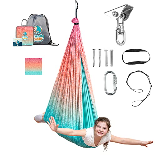 Image of Indoor Sensory Swing for Kids or Outdoor - Holds 300lbs, Double-Layer, & 360 Swivel, Calming Compression Therapy Swing Hammock for Kids & Adults with All Hardware - Sensory-Motor Toys & Gifts