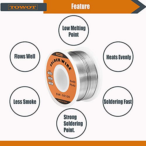 TOWOT Tin Lead Rosin Core Solder Wire for Electrical Soldering, Content 1.8% Solder Flux Sn60-Pb40 (1.0mm, 100g) - Thumbnail 2