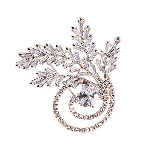 Jibsa Flower Shape Brooch Pin - Cz Stones & Pearl White Gold Perfect For Weddings Bridal Parties Ideal For Daily Wear Formal Fashion Look For Women (Leaf) #TOP17