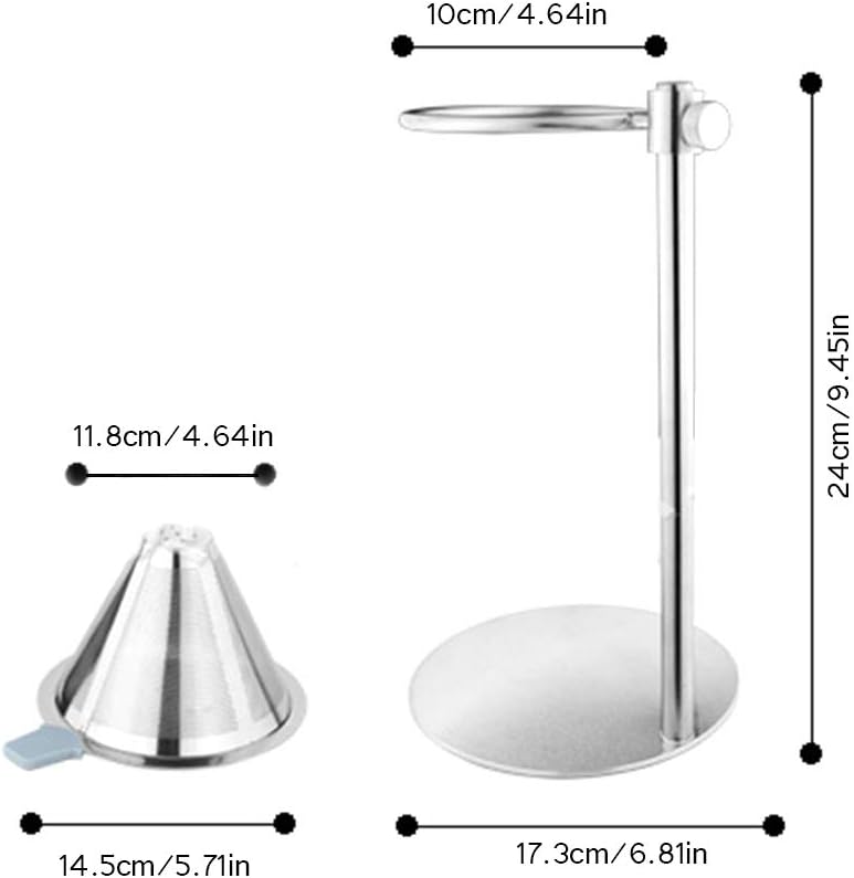 Mingkai Stainless Steel Pour Over Coffee Maker, Adjustable Pour Over Coffee Stand with Double Filter, Freestanding Drip Cone Brewer and Stand, Make Coffee Directly into Mug, Cup or Thermos Silver