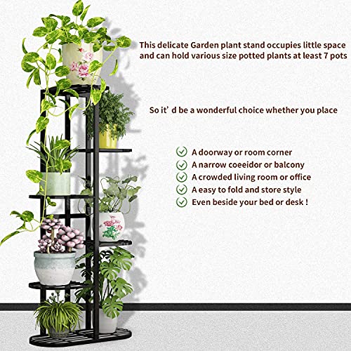 Image of Metal Flower Pot Stand for Indoor & Outdoor - Multi-Tier Iron Plant Stand for Home, Balcony & Garden - Space-Saving, Multi Tier Plant Stand for Balcony (Gold, 47 x 25 x 102 cm