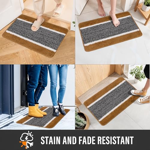 Image of Kuber Industries 16x24 Inch Anti-Skid Water-Absorbent Door Mats for Home | Durable Main Entrance Footmats for Bathroom, Living Room & Office | Micro Wings Lining - Golden