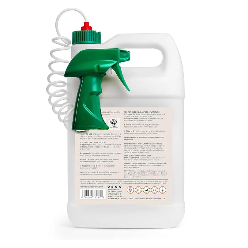 Image of Nature's Dome Outdoor Flea and Tick Spray | Plant-Based Flea and Tick Yard Spray for Mosquitos, Larvae & Eggs | Pest Control for Patio & Lawn | Safe for Pets, Garden & Kids | 1 Gallon