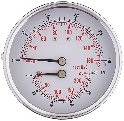 PIC Gauge TRI-HD-302R-E 3" Dial Size, 1/2" Male NPT Connection Size, 0/100 psi Range, 80/320Â°F Temperature Range, Center Back Mount Industrial Heavy Duty Round Dial Tridicators with Stainless Steel Case, Plastic Lens