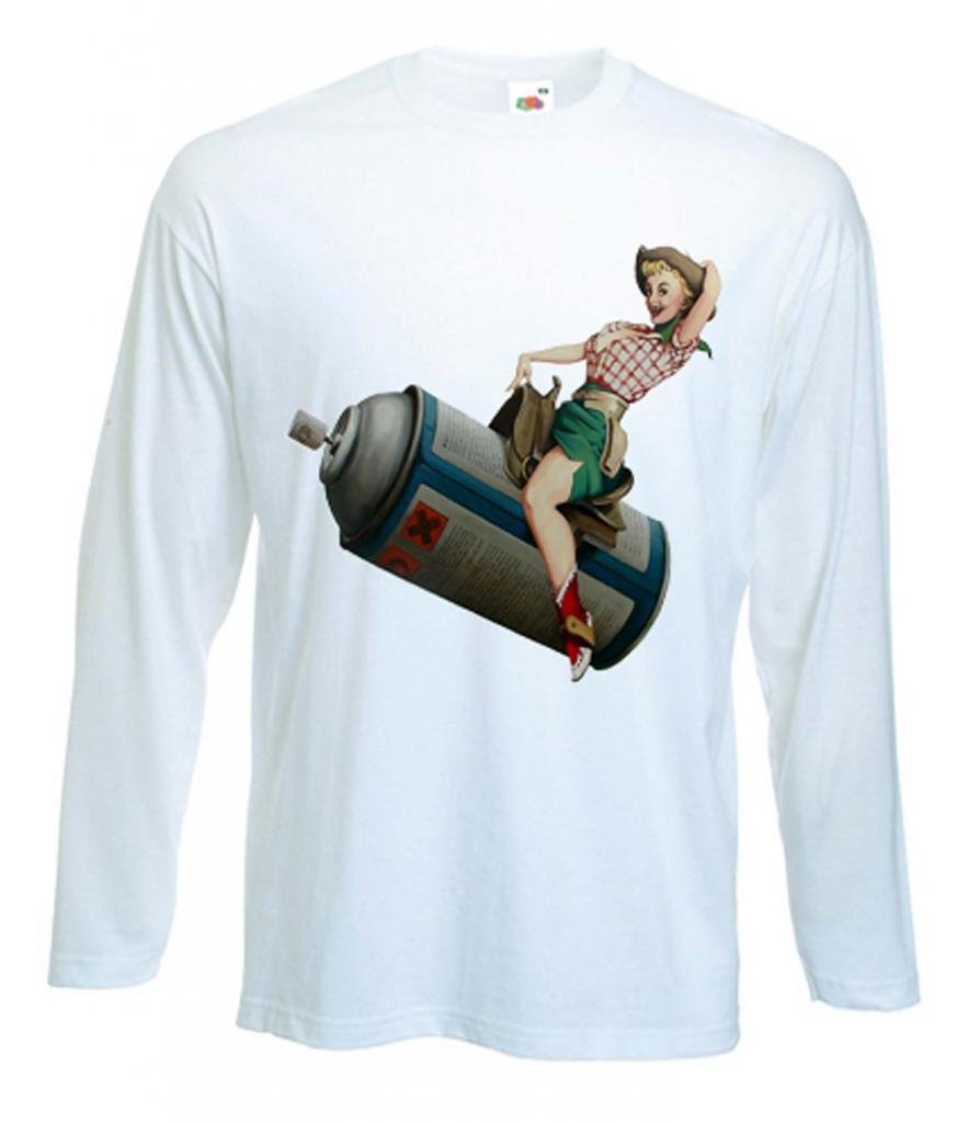 Tribal T-Shirts Mens Banksy Aerosol Cow Girl Long Sleeve T-Shirt (XXL) White