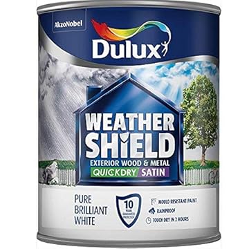 Dulux Weather Shield Quick Dry Satin Paint, 750 ml - Pure Brilliant White - Packaging May Vary