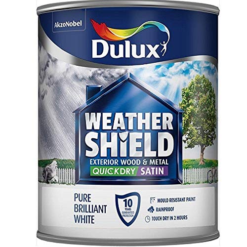 Dulux Weather Shield Quick Dry Satin Paint, 750 ml - Pure Brilliant White - Packaging May Vary