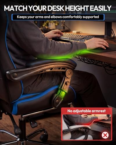 Image of Dowinx Ergonomic Gaming Chair with Footrest & Massage Lumbar, 2D-Linkage Armrests for Computer Chair 330lbs with Headrest Pillow for Office, Home, Streaming and Long Gaming Sessions, Blue