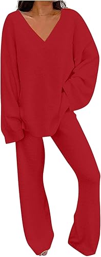 Oplxuo Women's Fuzzy Fleece Pajamas Sets 2 Piece Oversized Sweater Top and Pants Set Cozy Soft Warm Plush Loungewear Outfits