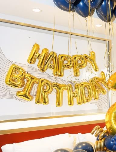 Image of Happy Birthday Balloon Banner, 16 Inch Gold Happy Birthday Foil Balloons, Gold Hbd Balloons Letter Mylar Balloon, Birthday Sign Party Decorations for Women Men Boys Girls