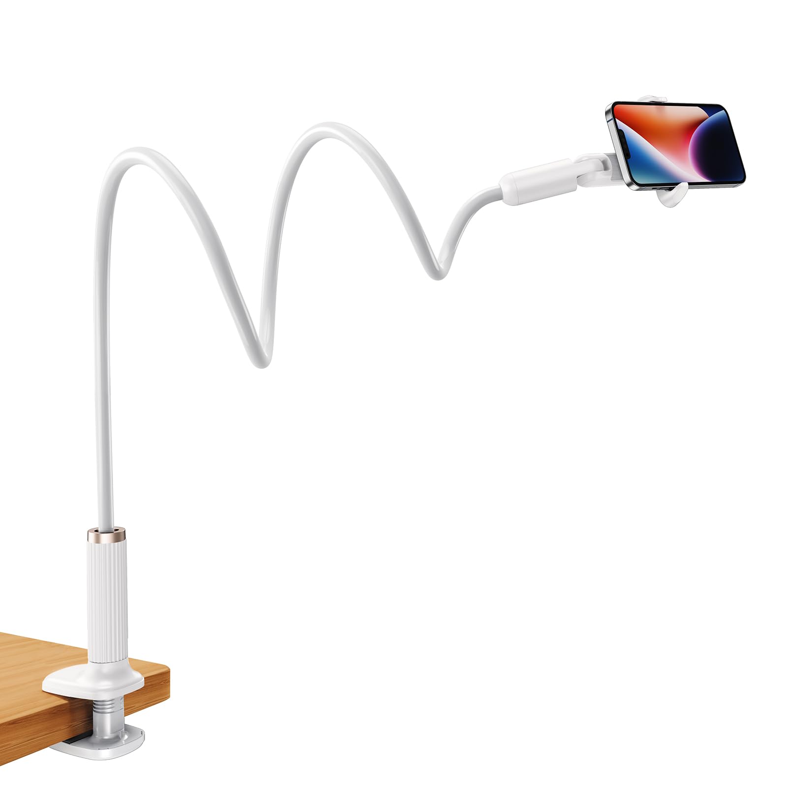 Supporto per cellulare a collo di cigno per letto, supporto flessibile per cellulare, a braccio lungo, con mini morsetto girevole a 360°, compatibile con dispositivi da 4,7 a 6,8" (braccio