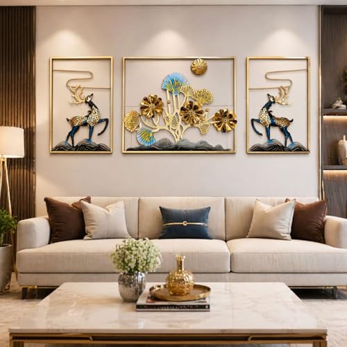 Image of Framing Hub Metal Multicolor Big Deer Leaf Wall Decor Vertical Frame | Artistic Wall Hanging for Living Room Office (Size 22x42 Inch)
